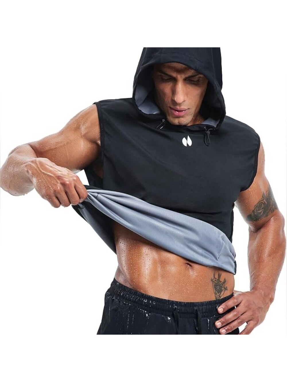 NWT Hotsuit Men's Hooded Sauna Sweat Vest Workout Shirt Black, 4XL